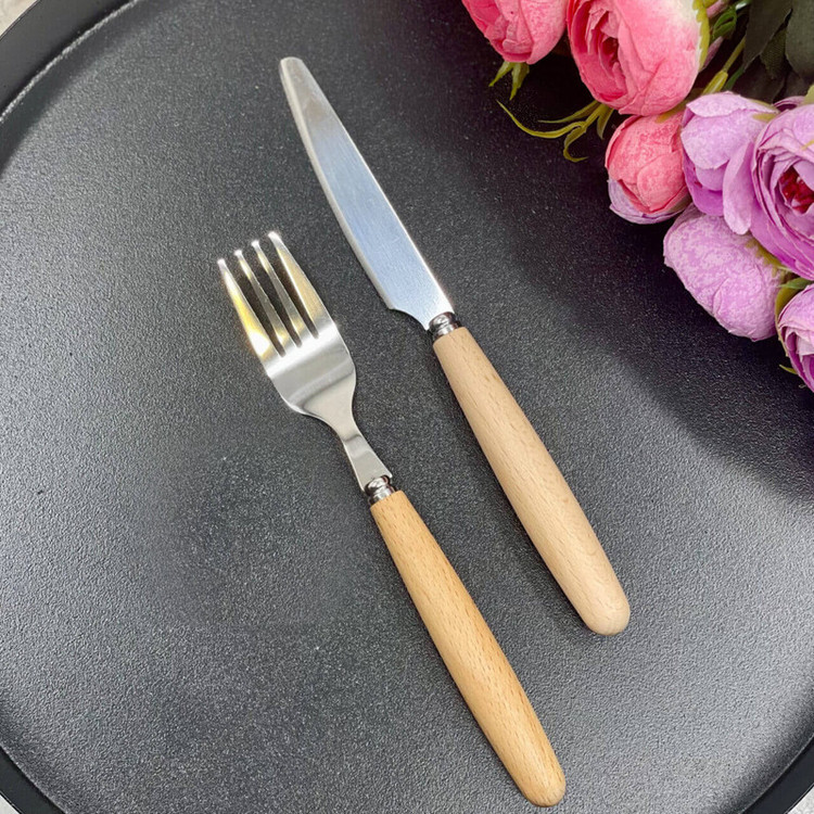 ست کارد و چنگال میوهخوری 12 پارچه مدل دسته چوبی