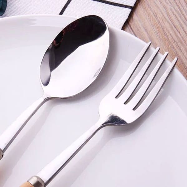 سرویس قاشق و چنگال 12 پارچه مدل دسته چوبی وکیوم